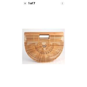 Vintage Purse Handbag Natural Bamboo Wood Half Moon Beach 11¼" X 9½" X 3½ Boho
